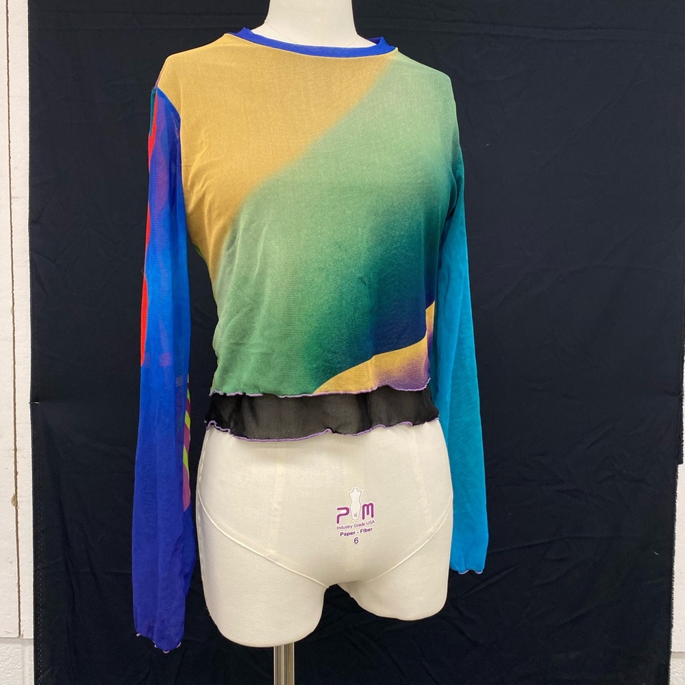 Colourful mesh layered long sleeve top Expired Girl